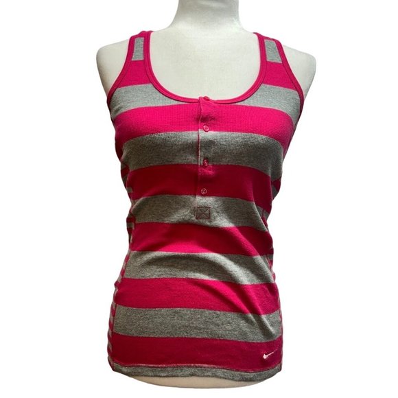 Nike The Athletic Dept Womens Henley Racerback Tank‎ Top Pink Striped Cotton M - Picture 1 of 6